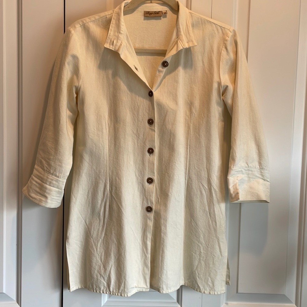 French linen and cotton vintage button down tunic